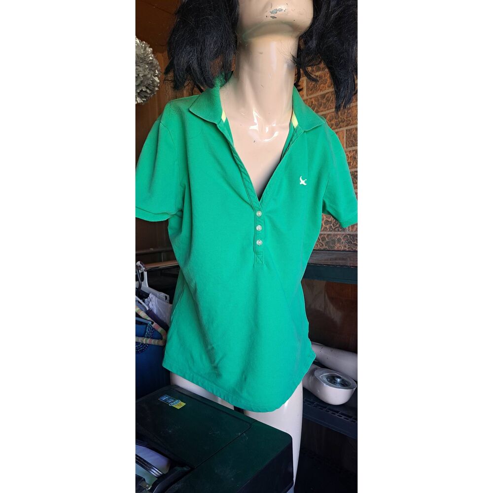 Womens Eddie Bauer Large Green Stretchy Polo Shirt